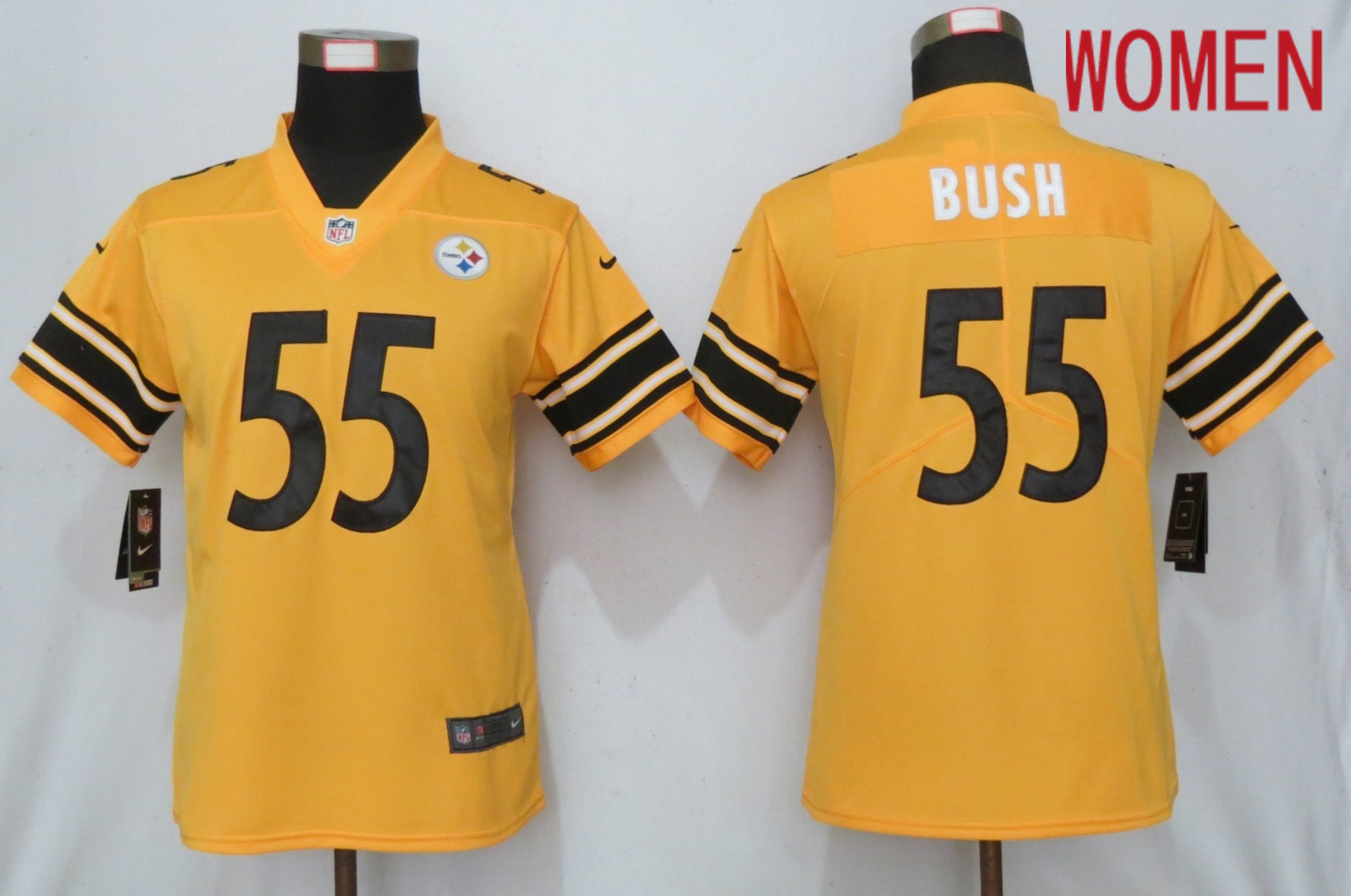 Women Pittsburgh Steelers 55 Bush 2019 Vapor Untouchable Nike Gold Inverted Elite Playe NFL Jerseys